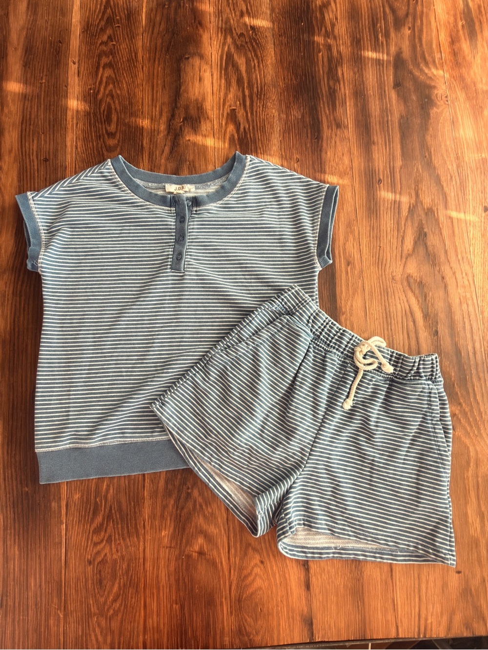 J.O.A. Light Blue & White Striped Shorts Set